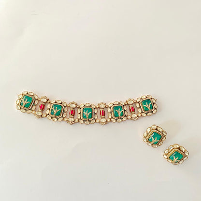 Emerald & Ruby Antique Gold Plated Chokar Set