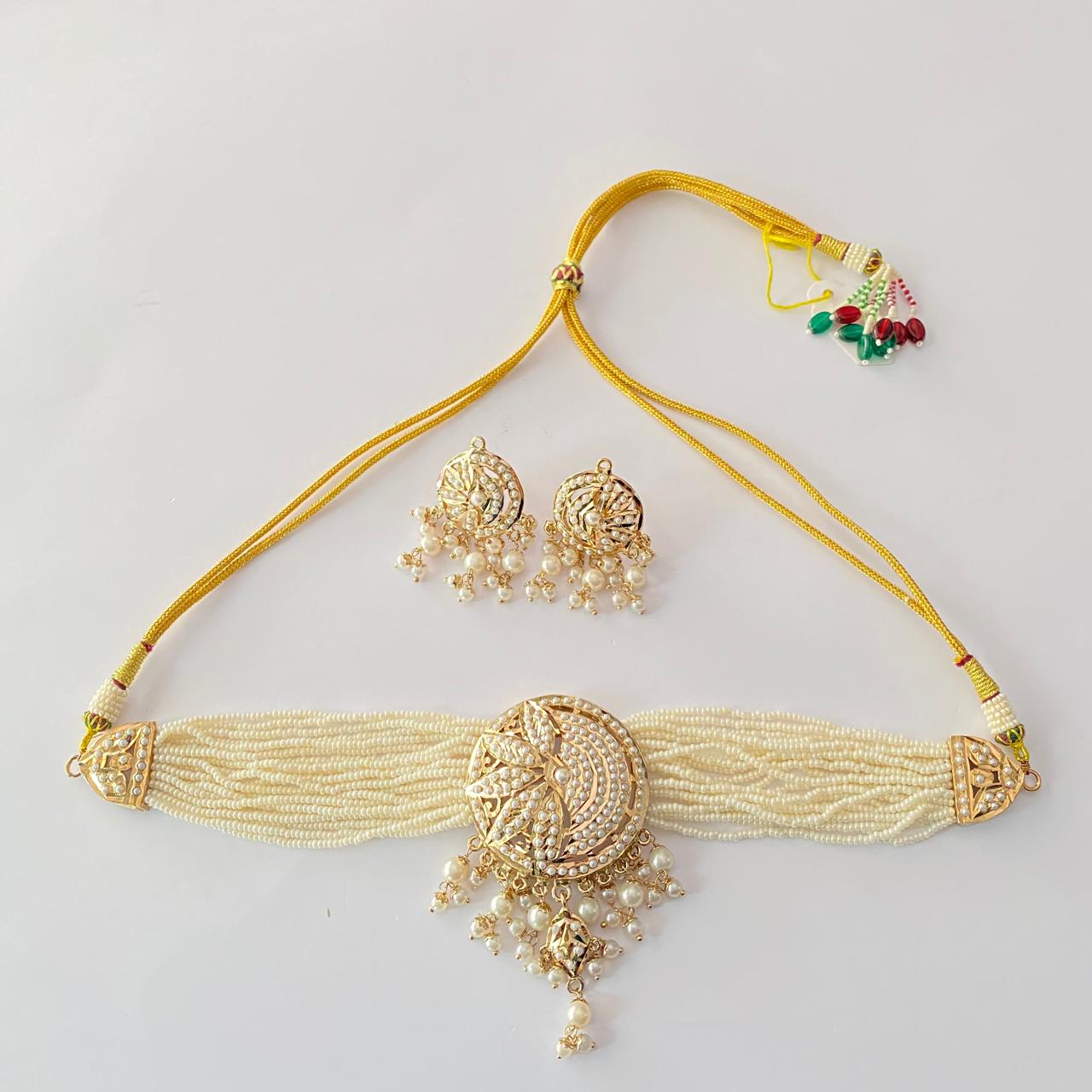 Jadau with White Beads Chokar Set