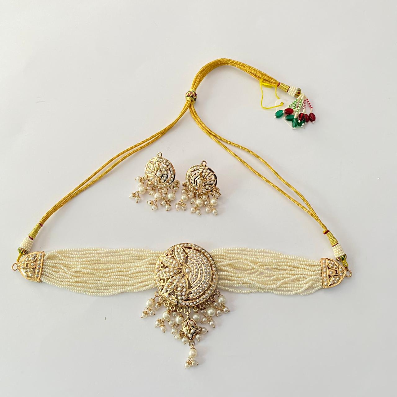 Jadau with White Beads Chokar Set