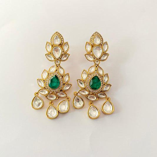 Gold Plated Kundan Emerald  Earring