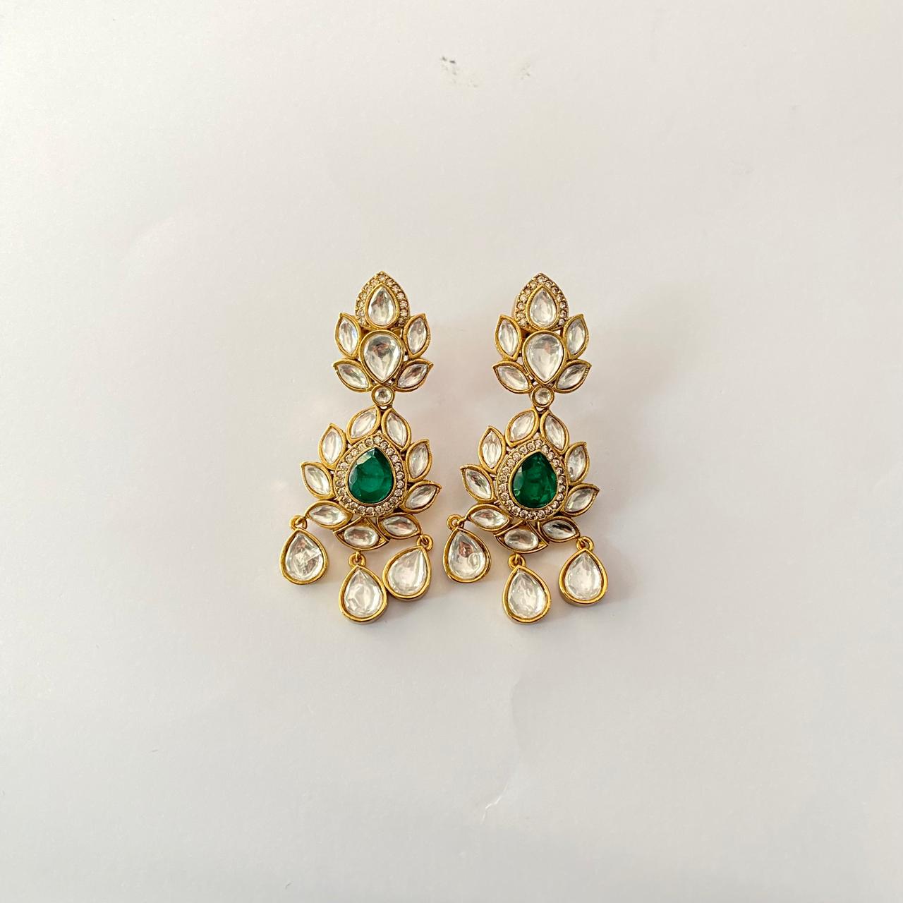 Gold Plated Kundan Emerald  Earring