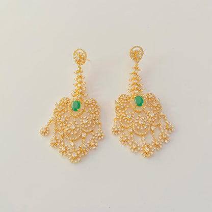 Gold Plated Emerald Floral Earring