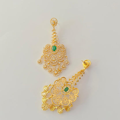 Gold Plated Emerald Floral Earring