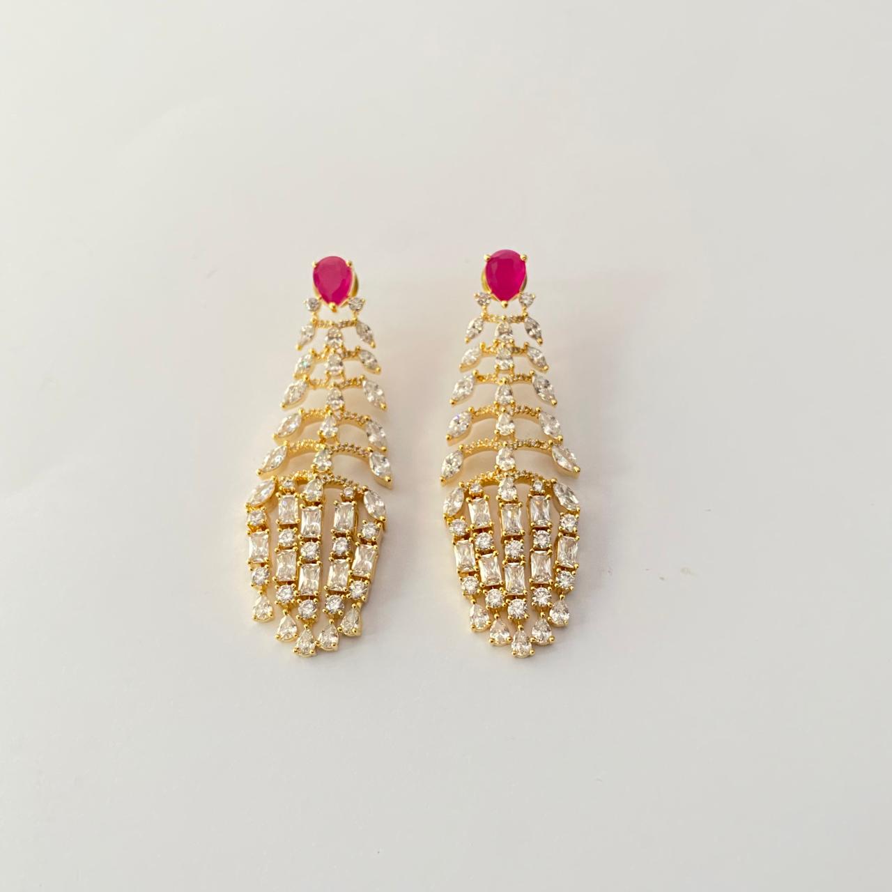 Ruby Gold Plated Long Dangler Earring.