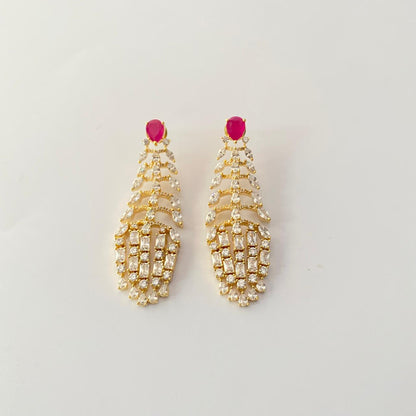 Ruby Gold Plated Long Dangler Earring.