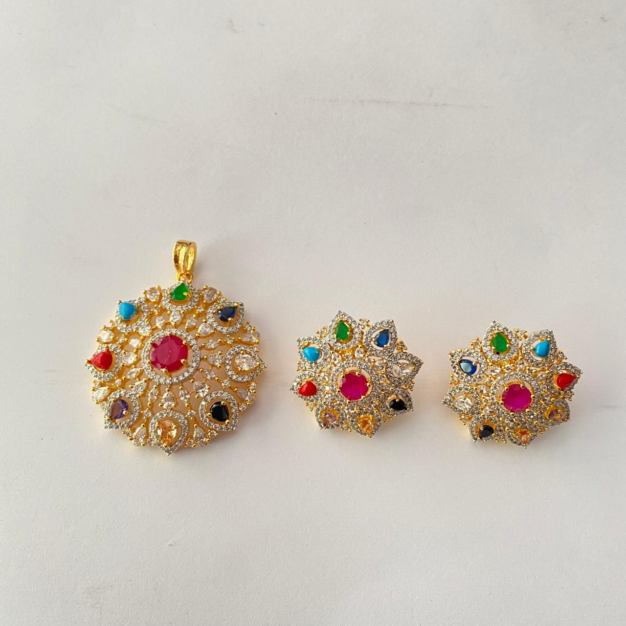 Navratna Gold Plated Pendant Set