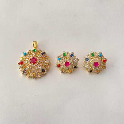 Navratna Gold Plated Pendant Set