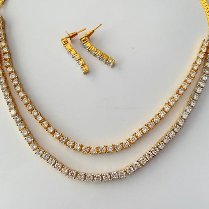 Gold Plated Double Layer Tennis Necklace Set