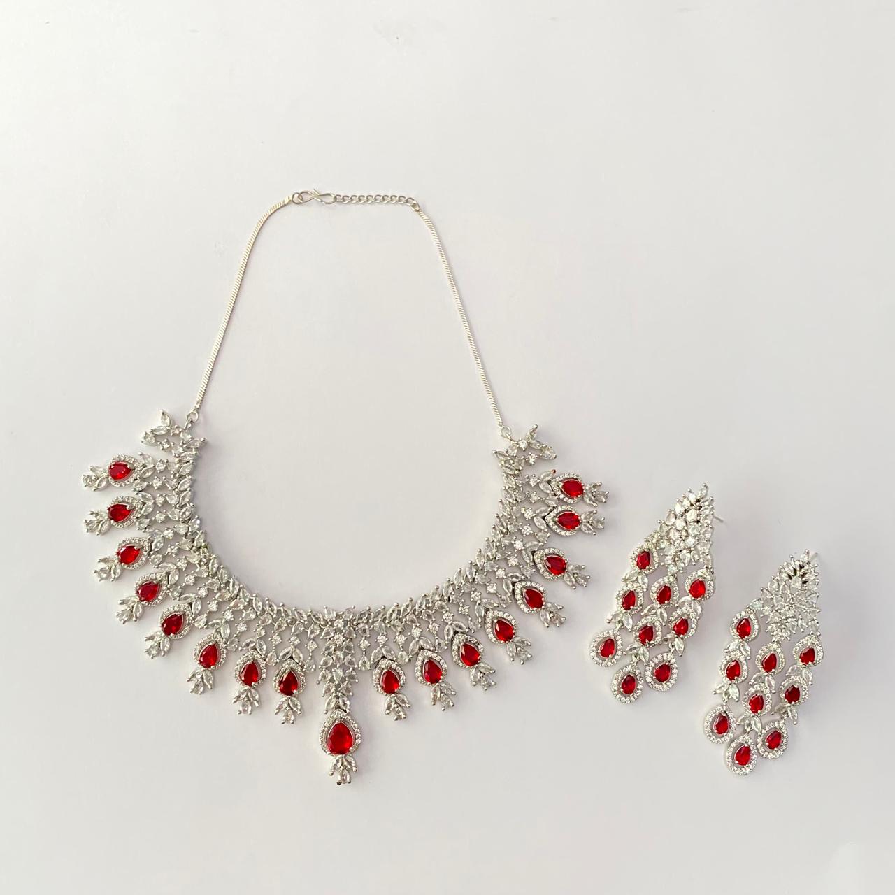 Ruby Silver Plated Necklace Set