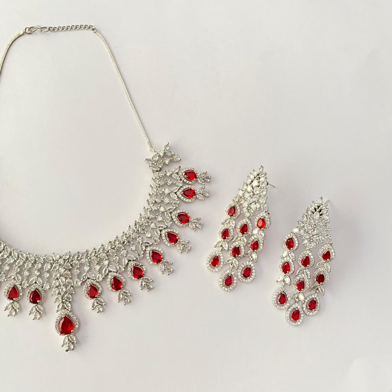 Ruby Silver Plated Necklace Set