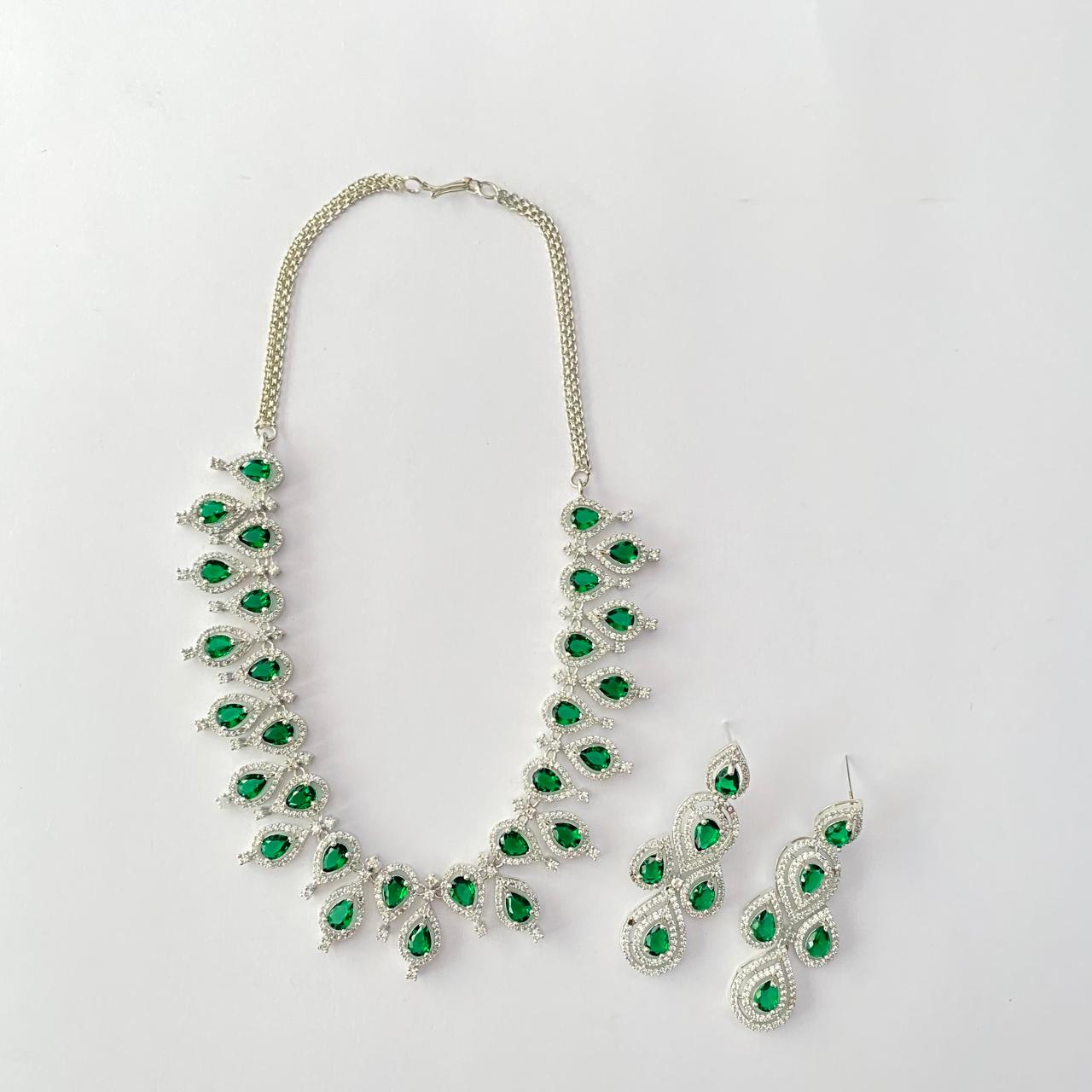 Green Diamond Silver Plated Necklace
