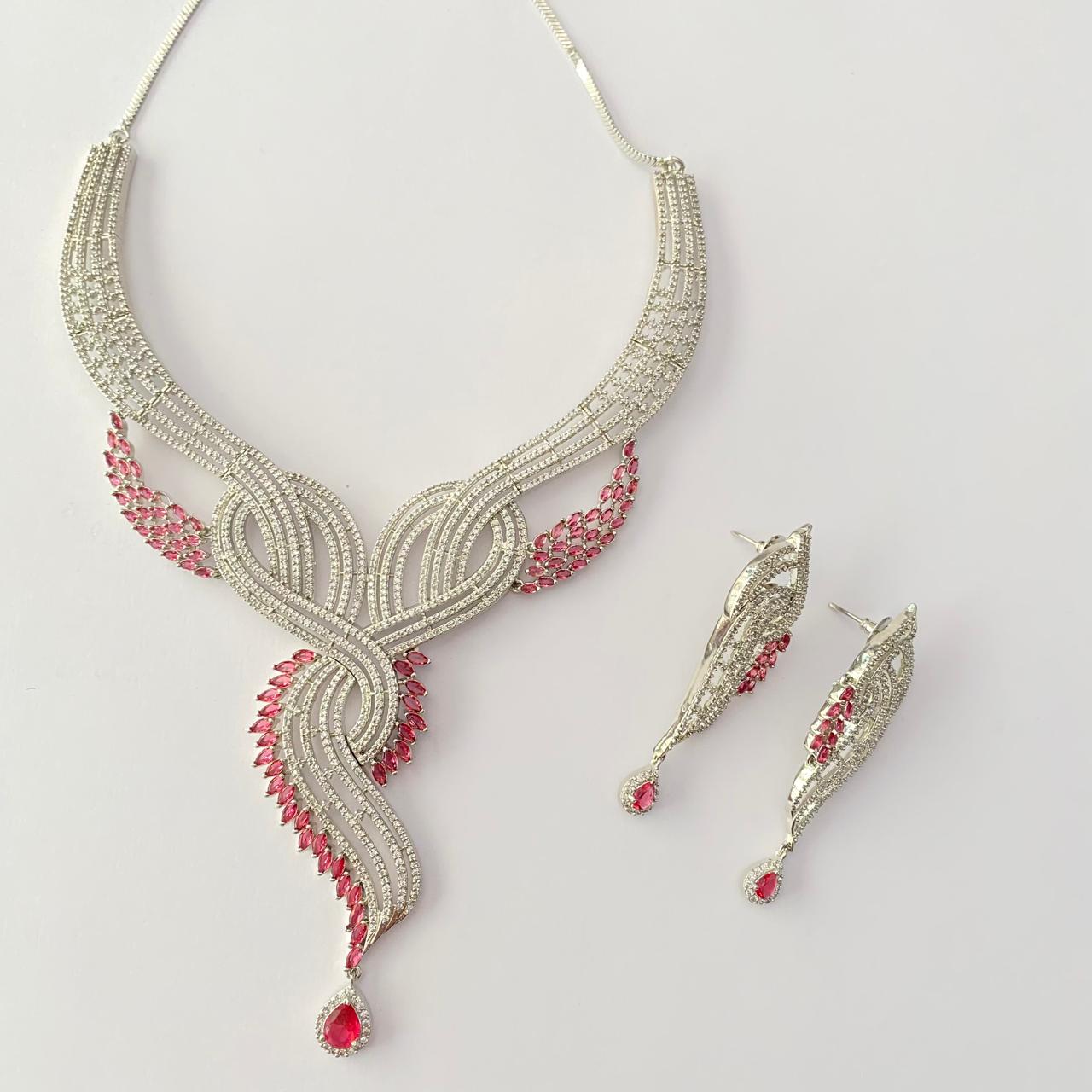 Diamond Silver Plated Necklace Set