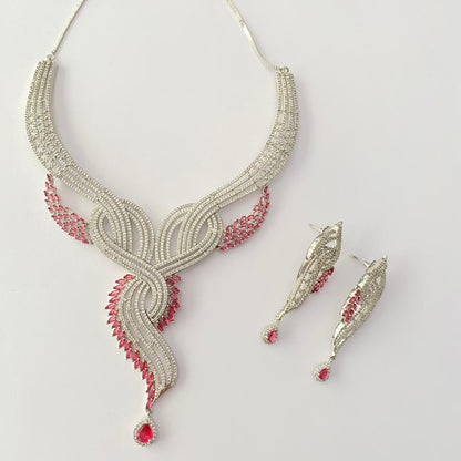 Diamond Silver Plated Necklace Set