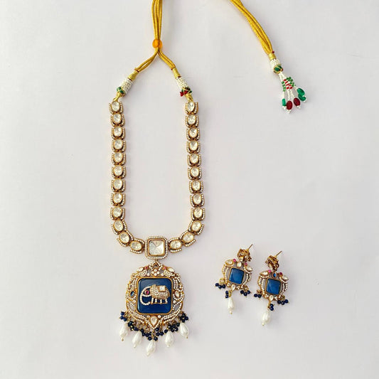 Kundan Polki Blue Necklace Set