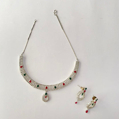 Silver Plated Emerald & Ruby Necklace Set