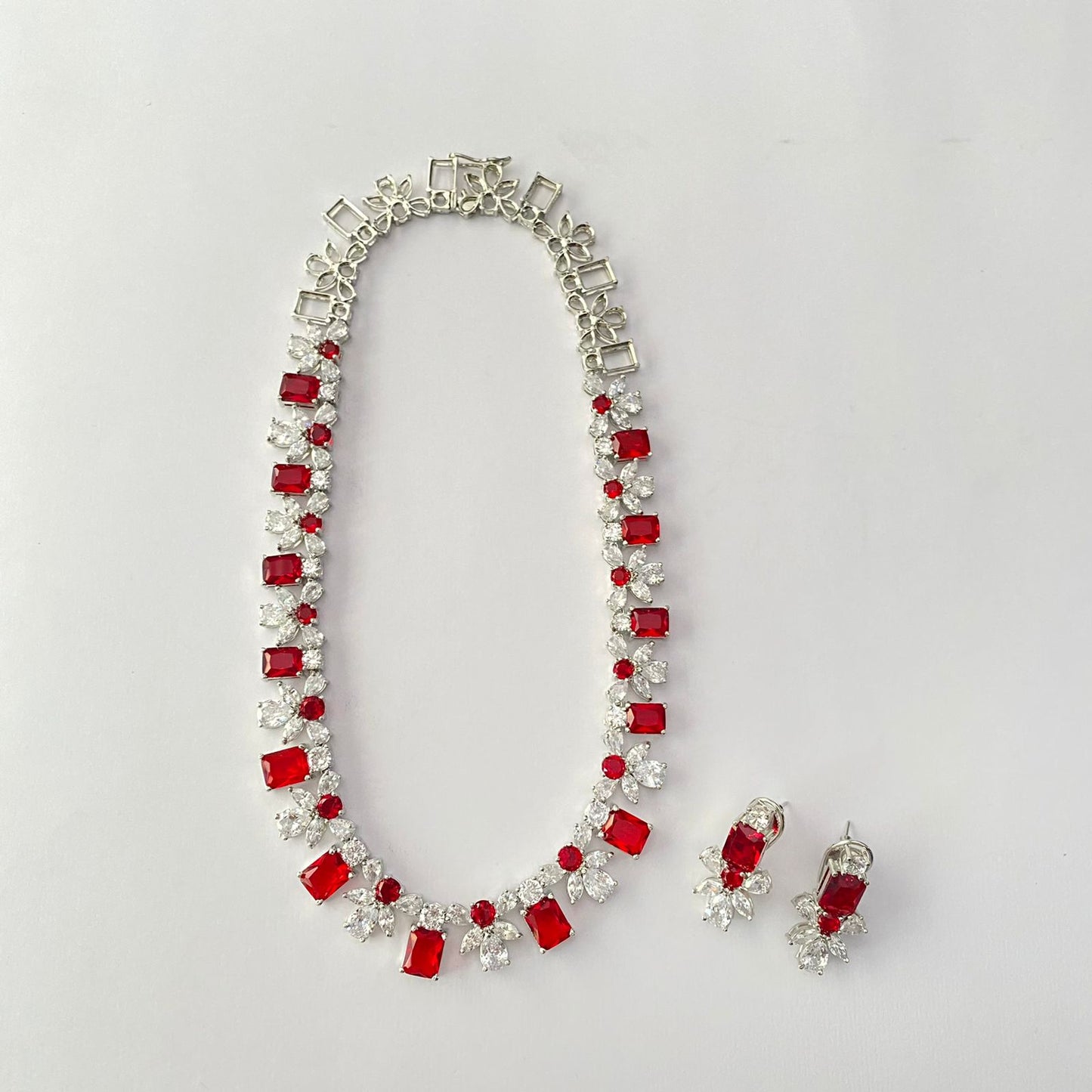 Ruby Silver Plated Necklace Set