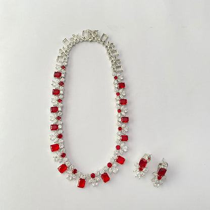 Ruby Silver Plated Necklace Set