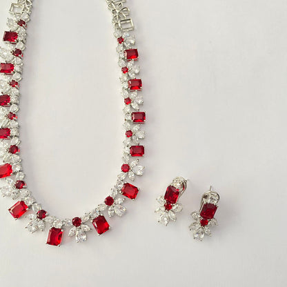 Ruby Silver Plated Necklace Set