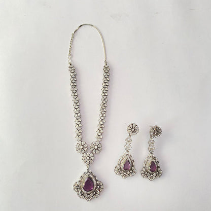 Amethyst Silver Plated Long Necklace Set