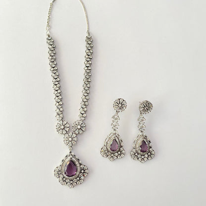 Amethyst Silver Plated Long Necklace Set