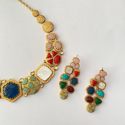 Multi Color Gold Plated Necklace Set
