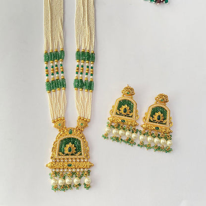 Emerald Gold Plated Long Necklace Set