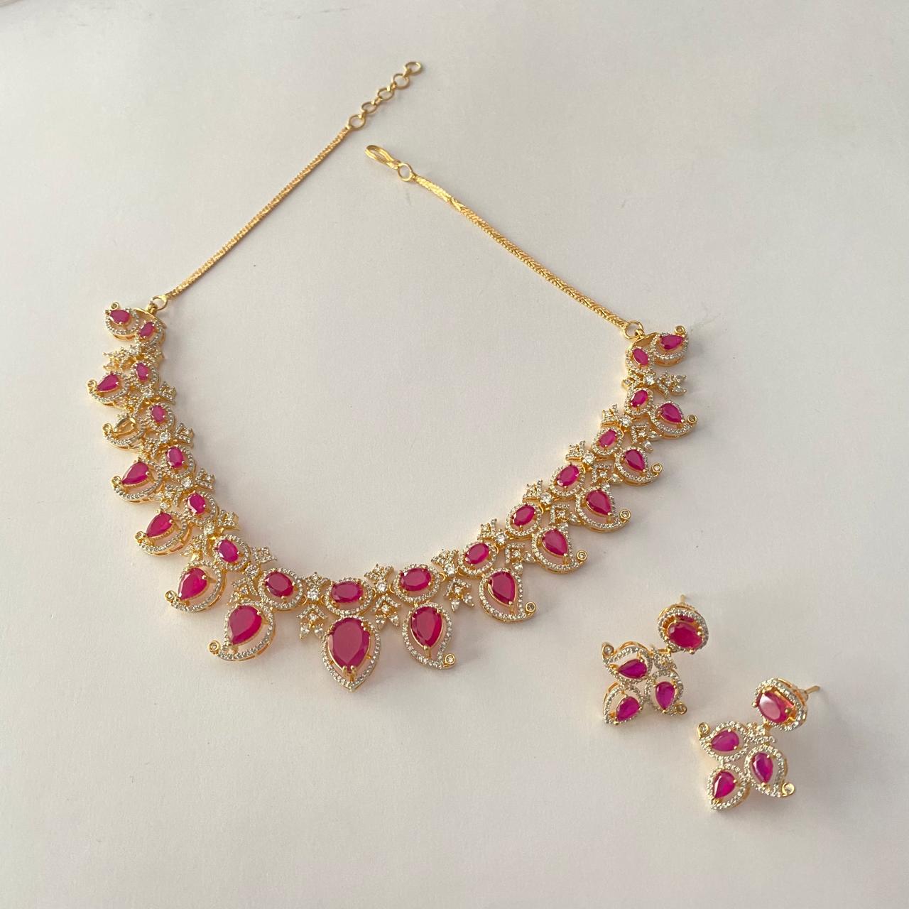 Ruby Gold Plated Necklace Set