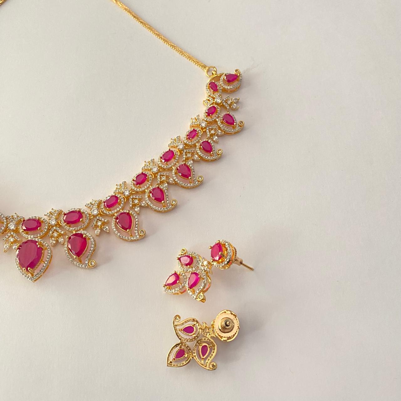 Ruby Gold Plated Necklace Set