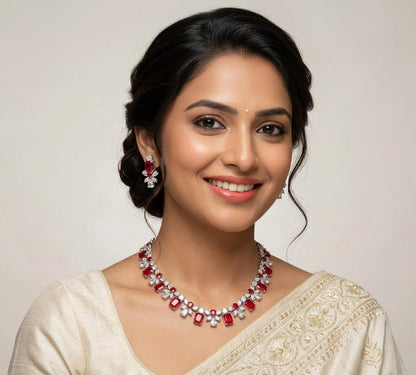 Ruby Silver Plated Necklace Set