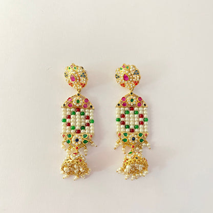 Jadau Multi Gold Plated Hanging Earring