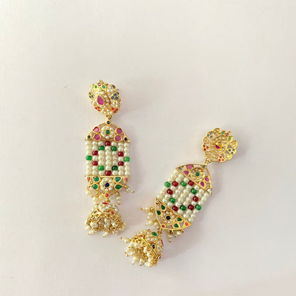 Jadau Multi Gold Plated Hanging Earring