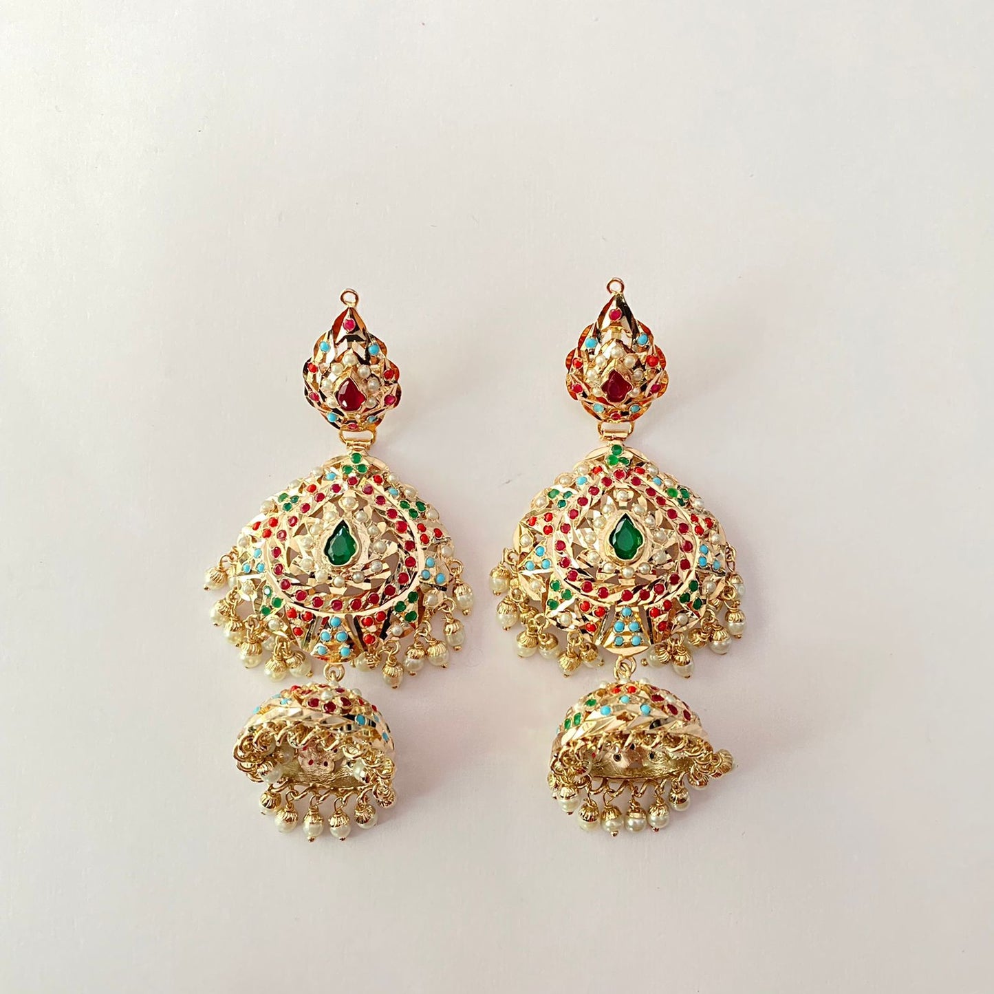 Jadau Gold Plated Multi Color Jhumka Design Big Earring