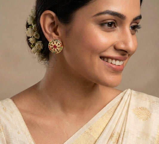 Jadau Gold Plated Multi Color Stud