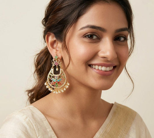 Multi Jadau Gold Plated Chandbali Earring