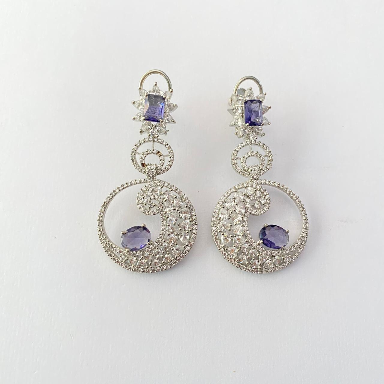 Silver Plated with Diamond Long Dangler Earring.