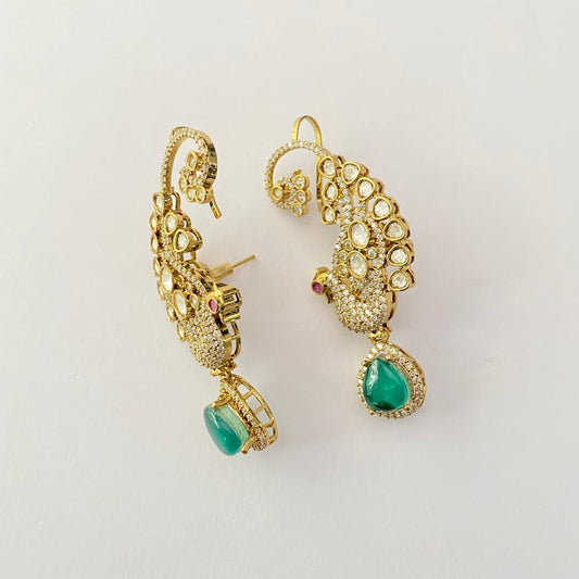 Emerald Antique Gold Plated Earring