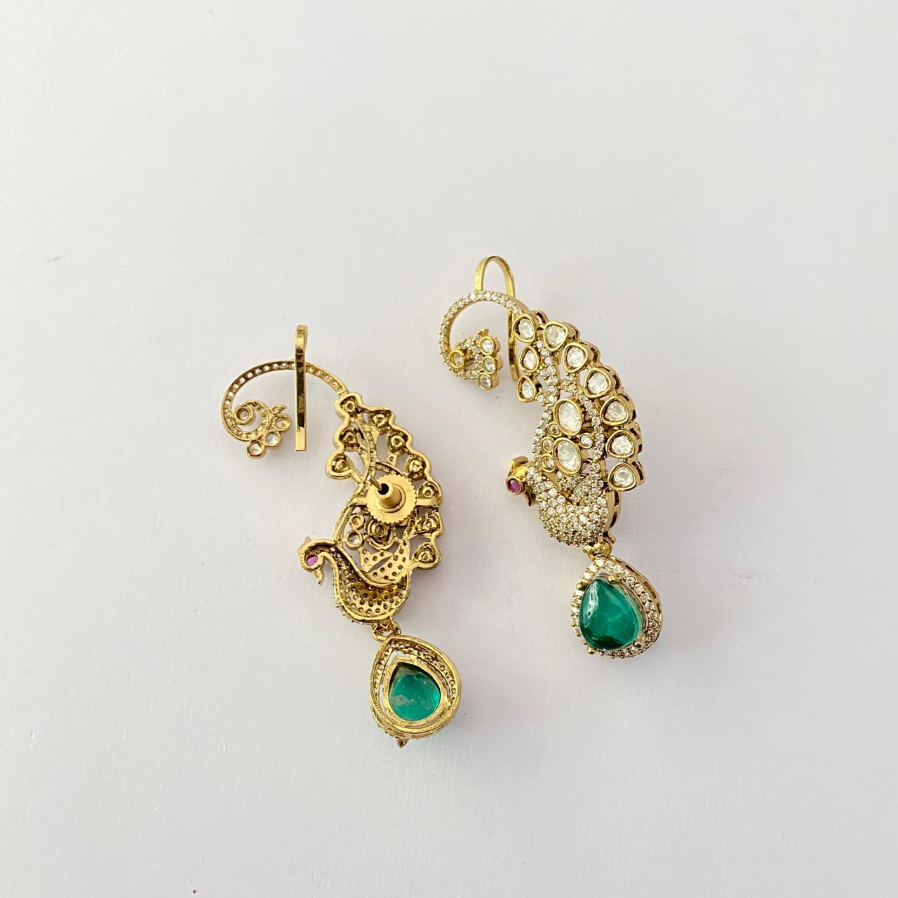 Emerald Antique Gold Plated Earring