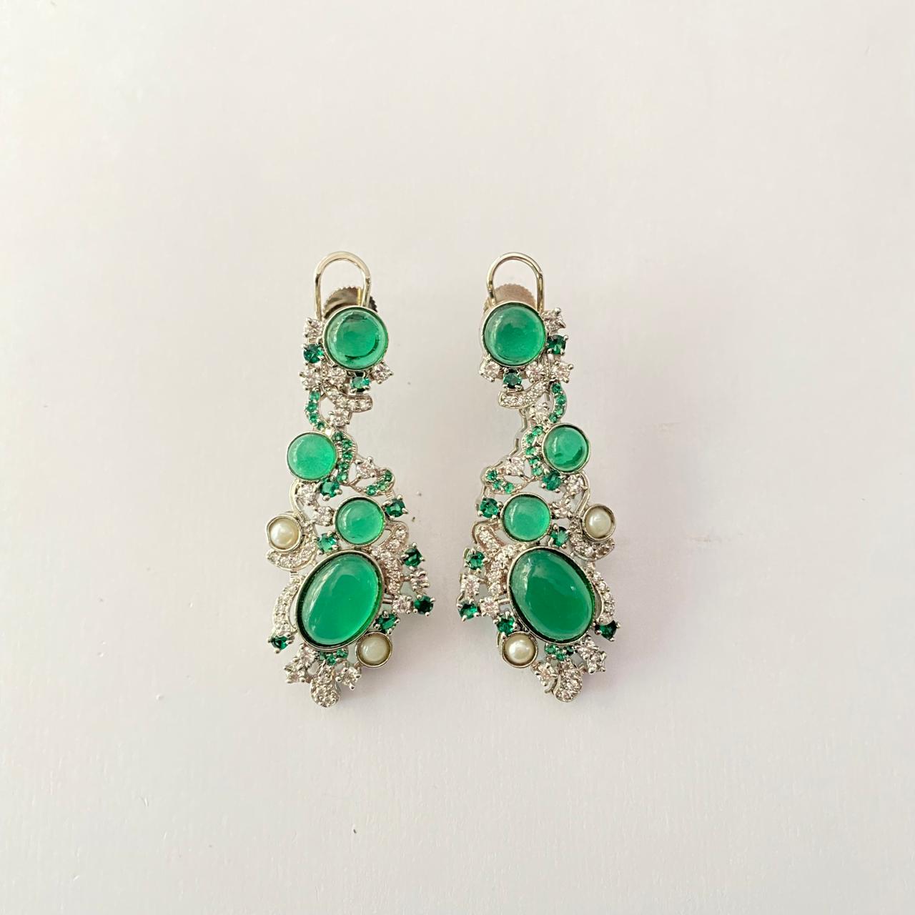Emerald Silver Plated Earring
