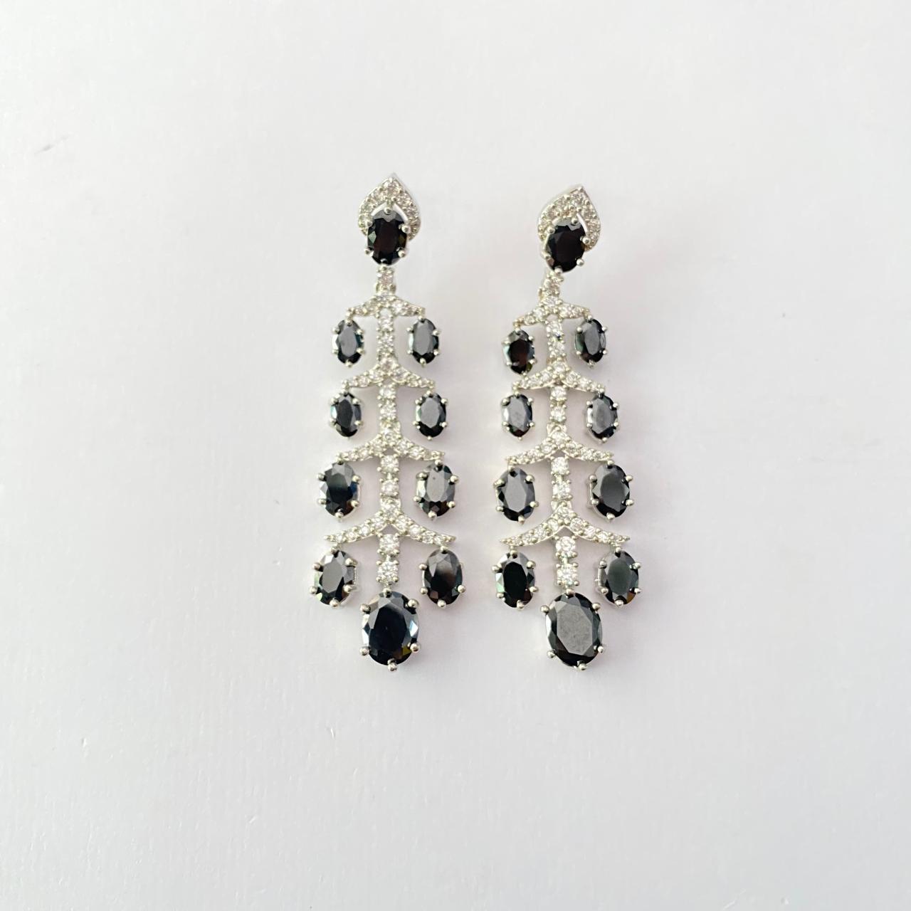 Silver Plated black stone Drop Hanging Earrings