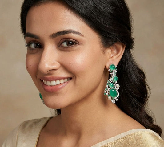Emerald Silver Plated Earring