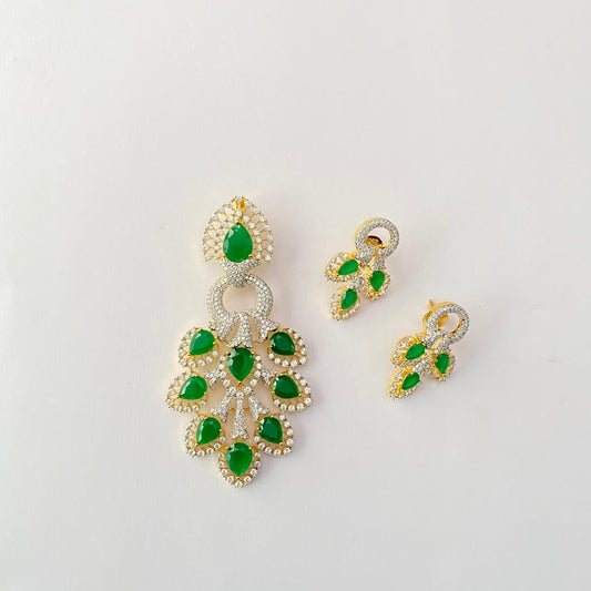 Emerald Gold Plated Big Pendant Set