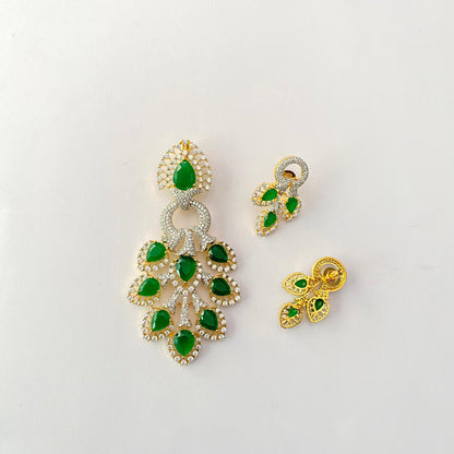 Emerald Gold Plated Big Pendant Set