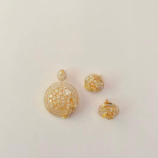 A.D Round Shape Gold Plated Pendant Set