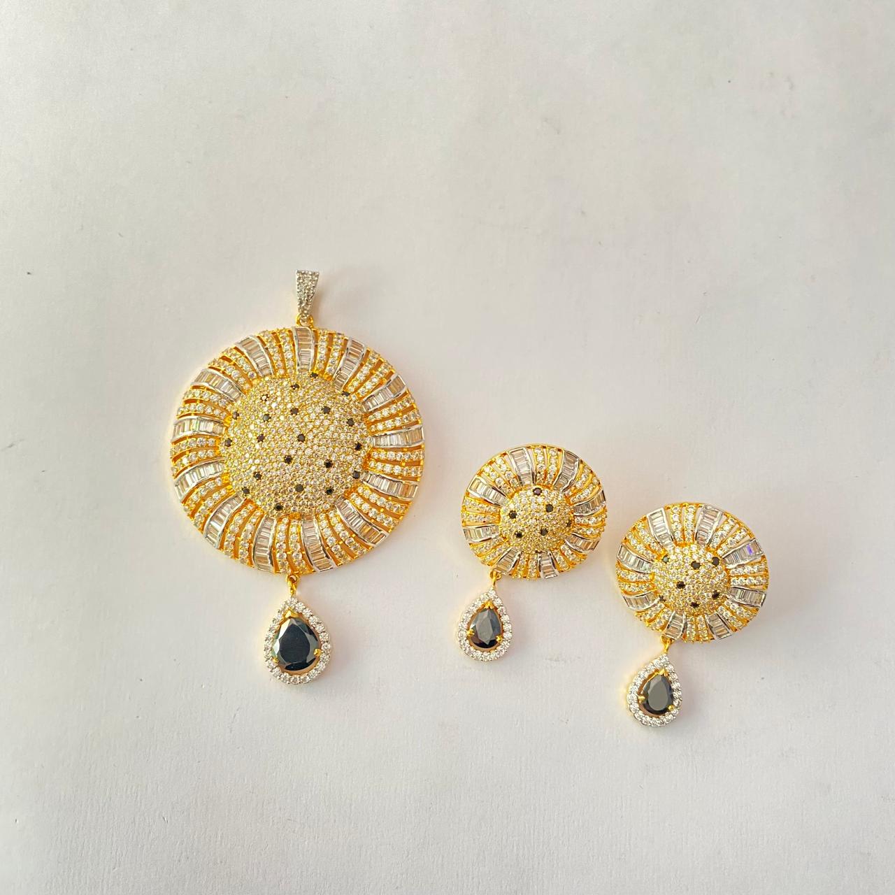 Blue Stone Gold Plated Big Pendant Set