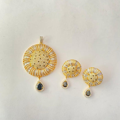 Blue Stone Gold Plated Big Pendant Set