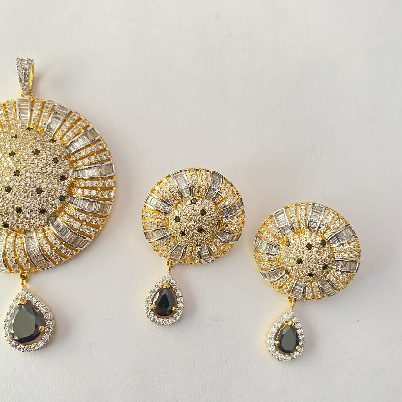 Blue Stone Gold Plated Big Pendant Set