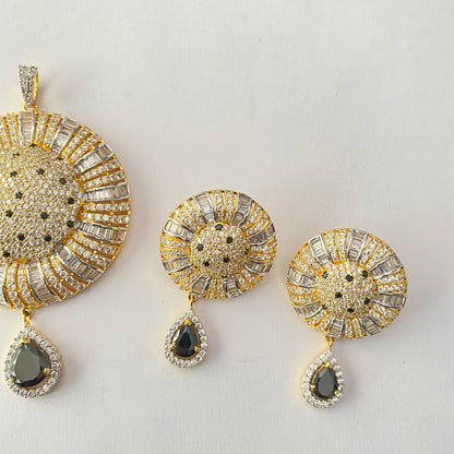 Blue Stone Gold Plated Big Pendant Set