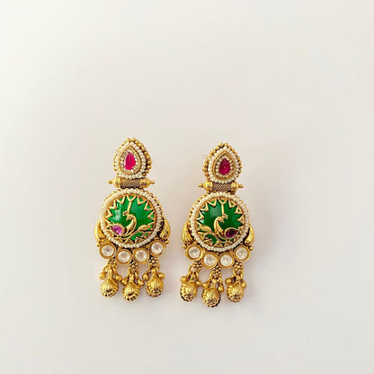 Gold Plated Green & Ruby Earring