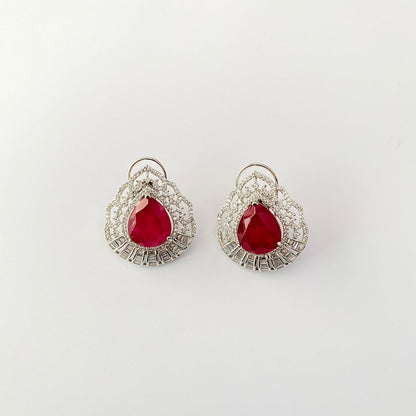 Silver Plated Ruby Stone With Back Clip Stud