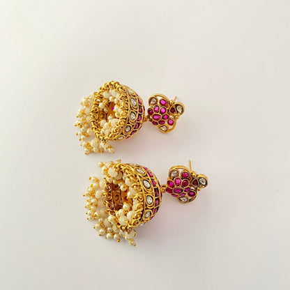 Antique Gold Plated Ruby Jhumka